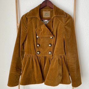 Anthropologie Gold Idra Velour Peplum Peacoat